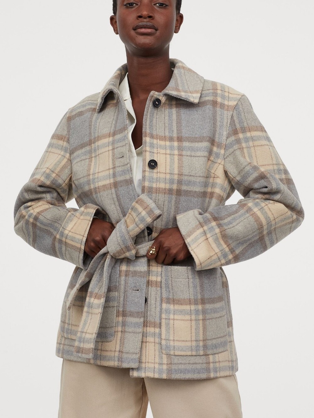 H&M Beige and Gray Plaid Jacket